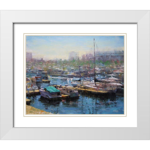 Chicago Harbor White Modern Wood Framed Art Print with Double Matting by Lague, Mark