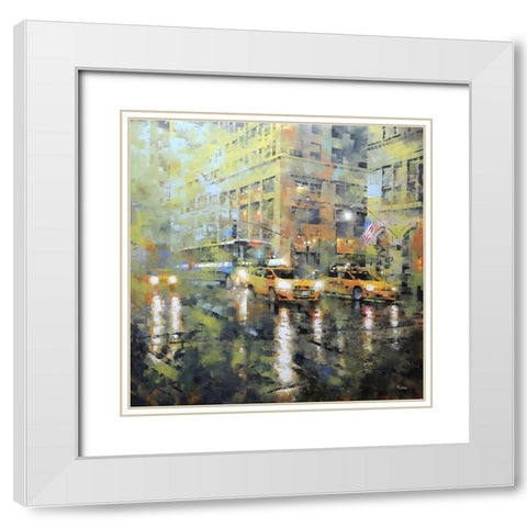 Manhattan Orange and Green White Modern Wood Framed Art Print with Double Matting by Lague, Mark