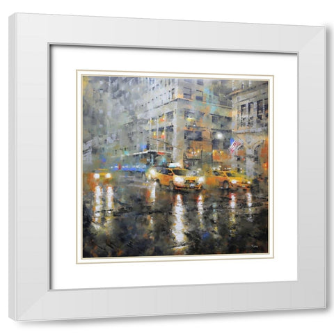 Manhattan Orange Rain White Modern Wood Framed Art Print with Double Matting by Lague, Mark