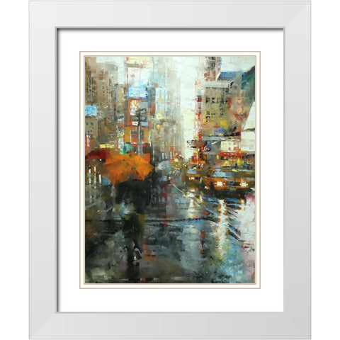 Manhattan Orange Umbrella White Modern Wood Framed Art Print with Double Matting by Lague, Mark