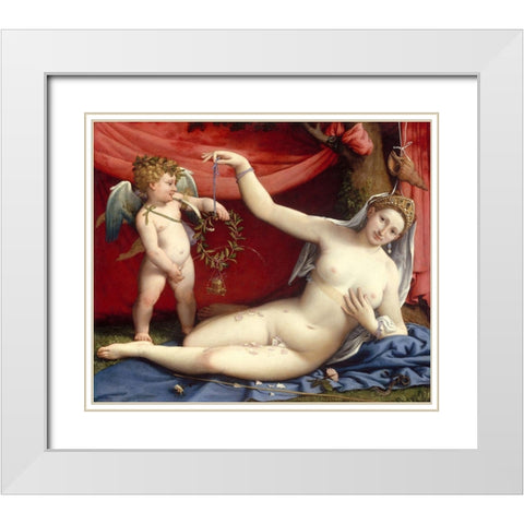 Venus and Cupid White Modern Wood Framed Art Print with Double Matting by Lotto, Lorenzo
