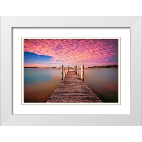 Pink Pier White Modern Wood Framed Art Print with Double Matting by Louise, Tracie