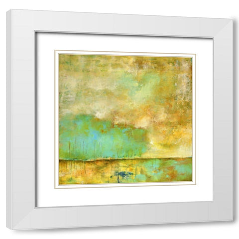 Deep Breath, Teal Trees, Stillness White Modern Wood Framed Art Print with Double Matting by Lisa Mann Fine Art