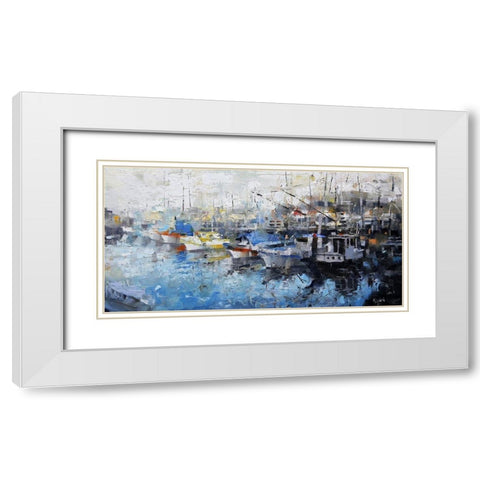 San Francisco Wharf White Modern Wood Framed Art Print with Double Matting by Lague, Mark