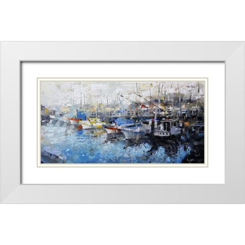 San Francisco Wharf White Modern Wood Framed Art Print with Double Matting by Lague, Mark
