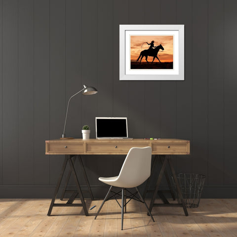 Cowgirl Silhouette White Modern Wood Framed Art Print with Double Matting by Leacock, J.C.