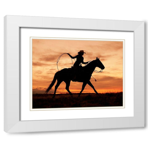Cowgirl Silhouette White Modern Wood Framed Art Print with Double Matting by Leacock, J.C.