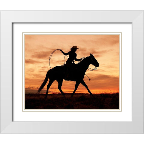 Cowgirl Silhouette White Modern Wood Framed Art Print with Double Matting by Leacock, J.C.
