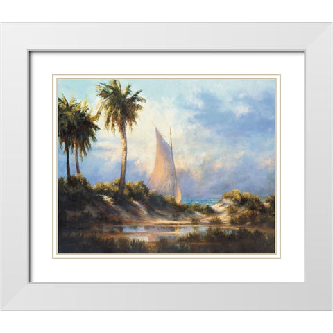 Manasota Key Returning White Modern Wood Framed Art Print with Double Matting by Malarz