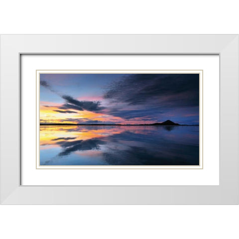 Lake Myvatn Reflections White Modern Wood Framed Art Print with Double Matting by Mumford, Andy