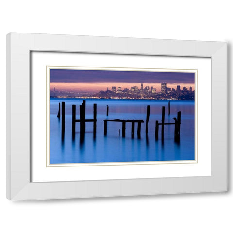 Bay Pilings  Sausalito White Modern Wood Framed Art Print with Double Matting by Murray, Jeffrey