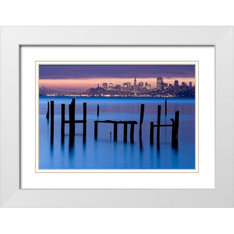 Bay Pilings  Sausalito White Modern Wood Framed Art Print with Double Matting by Murray, Jeffrey