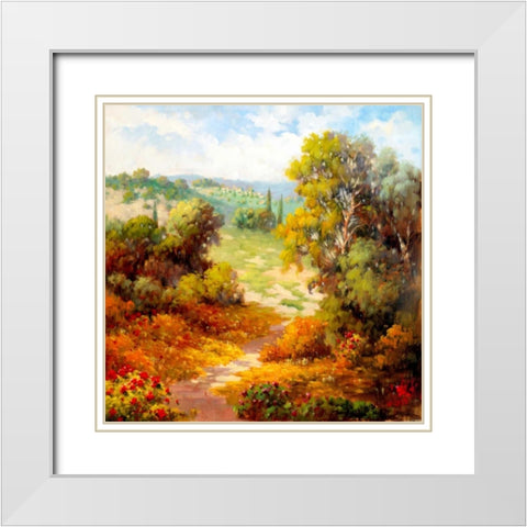 Autumn Path White Modern Wood Framed Art Print with Double Matting by Marino