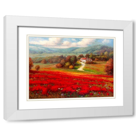 Poppy Fields Afar White Modern Wood Framed Art Print with Double Matting by Marino