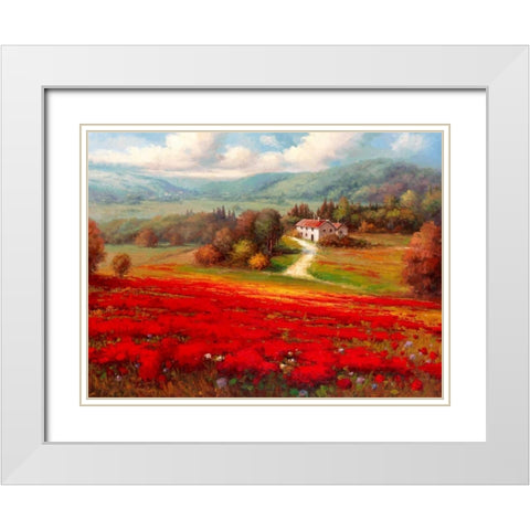 Poppy Fields Afar White Modern Wood Framed Art Print with Double Matting by Marino