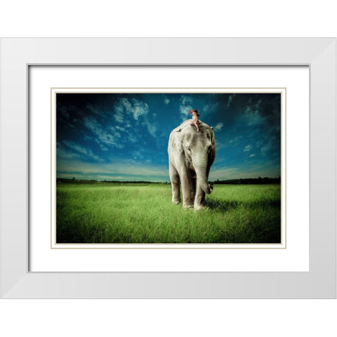 Elephant Carry Me White Modern Wood Framed Art Print with Double Matting by Madison, Jeff