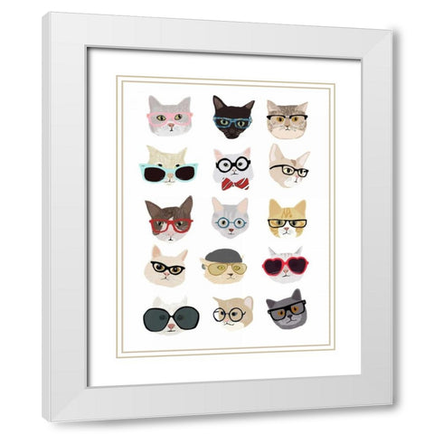 Cats with Glasses White Modern Wood Framed Art Print with Double Matting by Melin, Hanna
