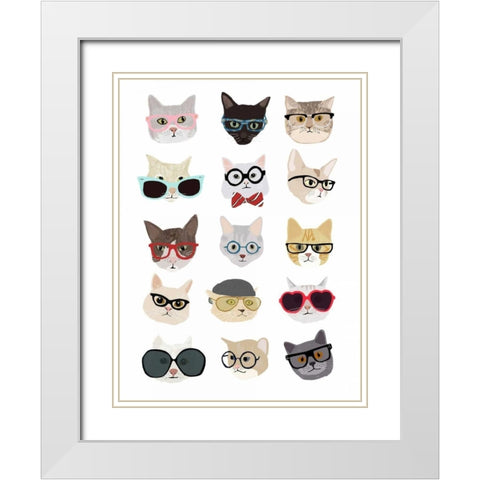 Cats with Glasses White Modern Wood Framed Art Print with Double Matting by Melin, Hanna