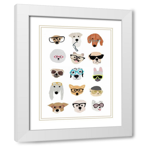 Dogs with Glasses White Modern Wood Framed Art Print with Double Matting by Melin, Hanna
