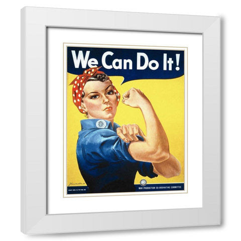 Rosie the Riveter White Modern Wood Framed Art Print with Double Matting by Miller, J. Howard