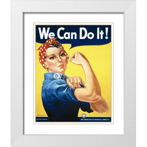 Rosie the Riveter White Modern Wood Framed Art Print with Double Matting by Miller, J. Howard