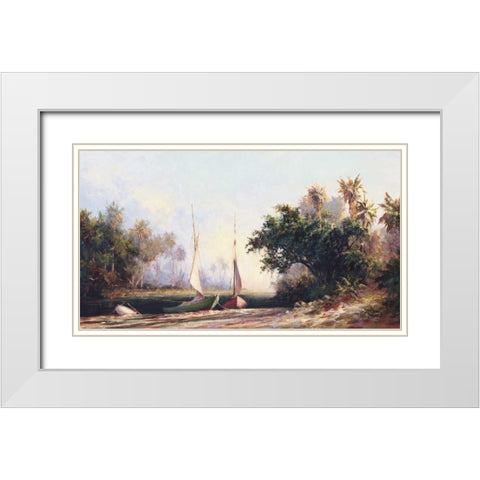 Peace River Sunset White Modern Wood Framed Art Print with Double Matting by Malarz