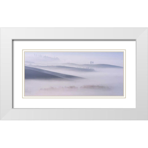 Dawn Mist in Val daâ‚¬â„¢Orcia, Tuscany White Modern Wood Framed Art Print with Double Matting by Mumford, Andy