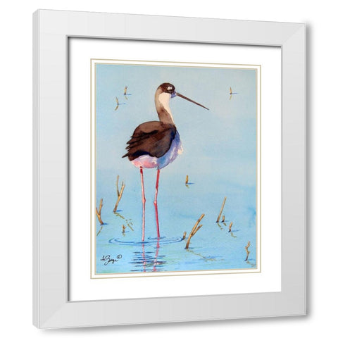 Black Neck Stilt III White Modern Wood Framed Art Print with Double Matting by Muren, Nancy LaBerge