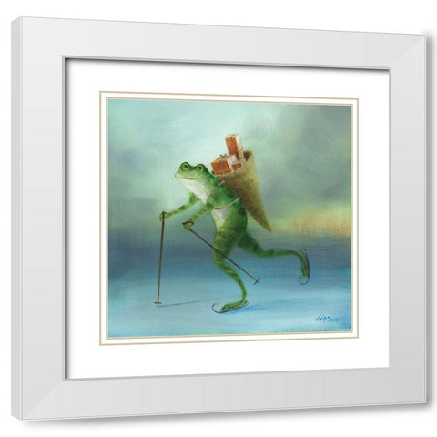 The Yuletide Frog White Modern Wood Framed Art Print with Double Matting by McInnes, DD