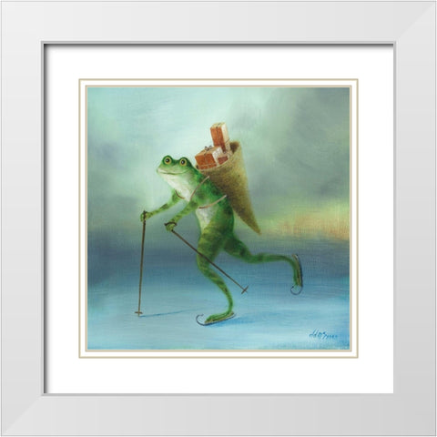 The Yuletide Frog White Modern Wood Framed Art Print with Double Matting by McInnes, DD
