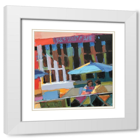 Bus Stop Cafe White Modern Wood Framed Art Print with Double Matting by Mollica, Patti