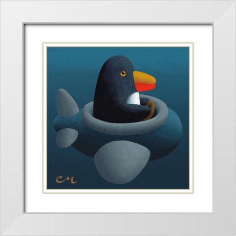 Penguin White Modern Wood Framed Art Print with Double Matting by Miles, Chris