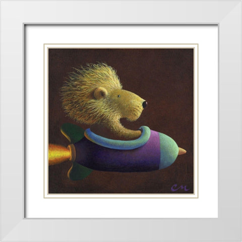 Rocket Lion White Modern Wood Framed Art Print with Double Matting by Miles, Chris