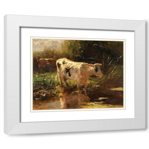 Cow beside a Ditch, c. 1885-1895 White Modern Wood Framed Art Print with Double Matting by Maris, Willem