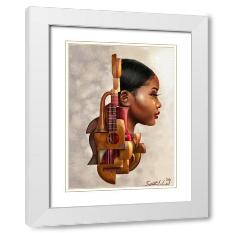 Mahogany Strings White Modern Wood Framed Art Print with Double Matting by Muhammad, Salaam