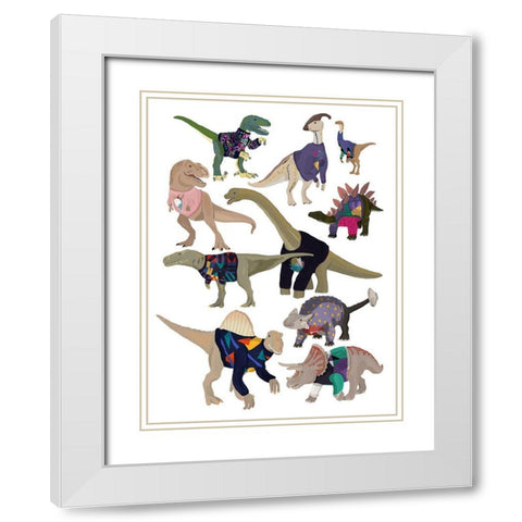 Dinosaurs in 80s Jumpers White Modern Wood Framed Art Print with Double Matting by Melin, Hanna