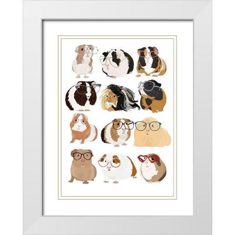 Guinea Pigs In Glasses White Modern Wood Framed Art Print with Double Matting by Melin, Hanna