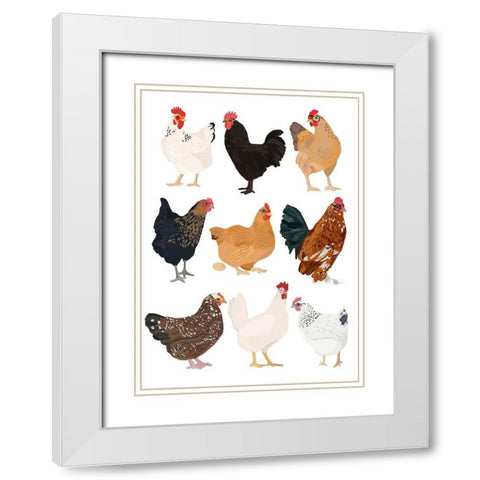 Hens In Glasses White Modern Wood Framed Art Print with Double Matting by Melin, Hanna