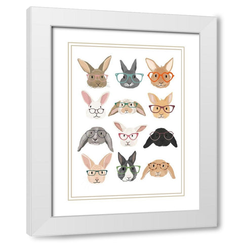 Rabbits in Glasses White Modern Wood Framed Art Print with Double Matting by Melin, Hanna