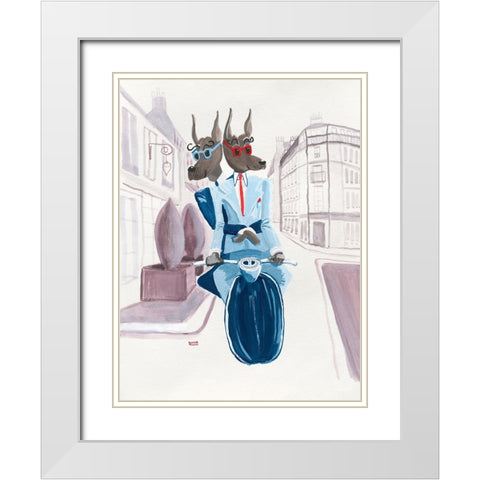 The Doberman Do Paris White Modern Wood Framed Art Print with Double Matting by Marshall, Lucy