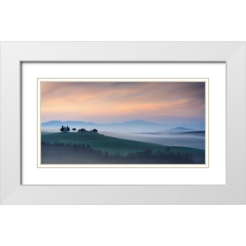 Capella di Vitaleta at Dawn Tuscany I White Modern Wood Framed Art Print with Double Matting by Mumford, Andy