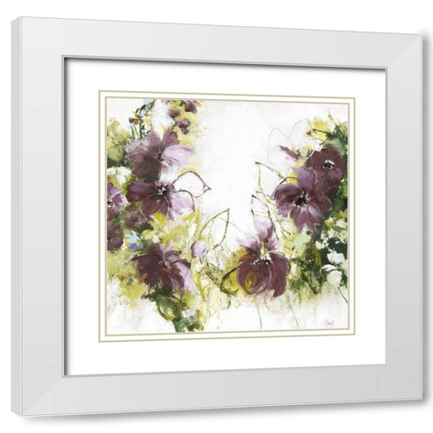 Flower Blush 1 White Modern Wood Framed Art Print with Double Matting by Design Fabrikken