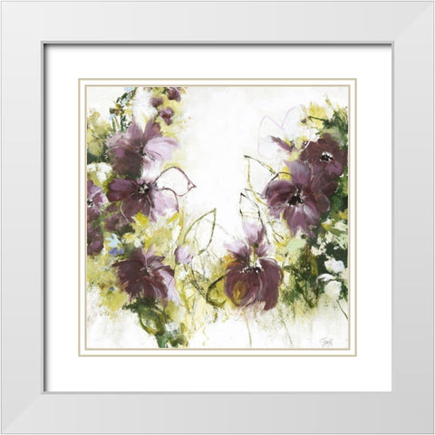 Flower Blush 1 White Modern Wood Framed Art Print with Double Matting by Design Fabrikken