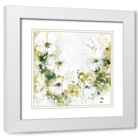 Flower Blush 3 White Modern Wood Framed Art Print with Double Matting by Design Fabrikken