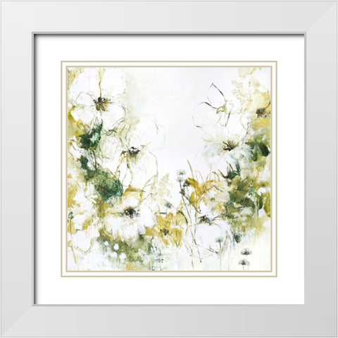 Flower Blush 3 White Modern Wood Framed Art Print with Double Matting by Design Fabrikken