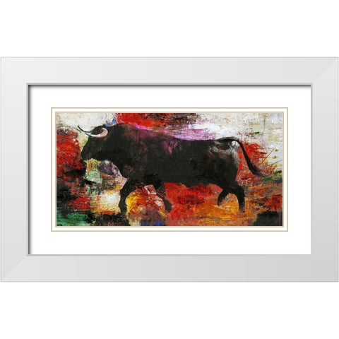Bull White Modern Wood Framed Art Print with Double Matting by Design Fabrikken