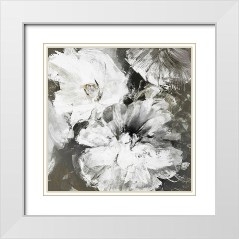 White and Gray Flowers White Modern Wood Framed Art Print with Double Matting by Design Fabrikken