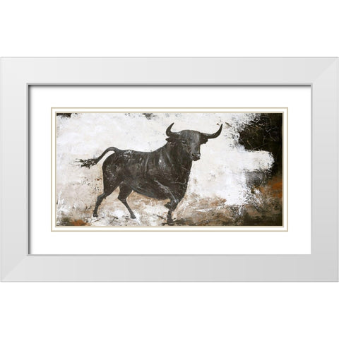 Black Bull White Modern Wood Framed Art Print with Double Matting by Design Fabrikken