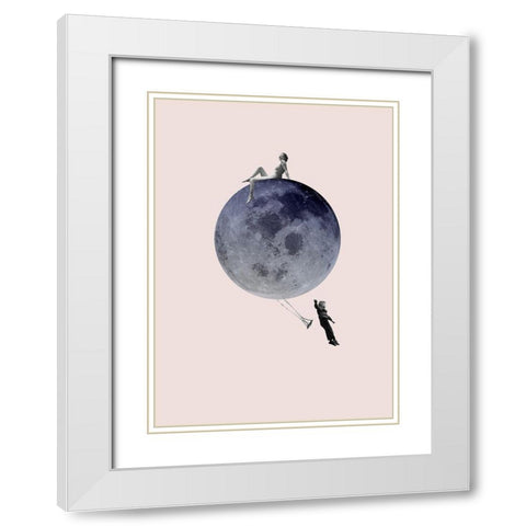 Moon Jump White Modern Wood Framed Art Print with Double Matting by Design Fabrikken