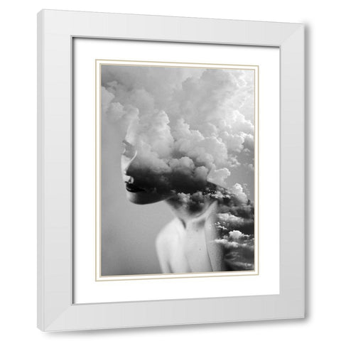 Cloudy Mind White Modern Wood Framed Art Print with Double Matting by Design Fabrikken